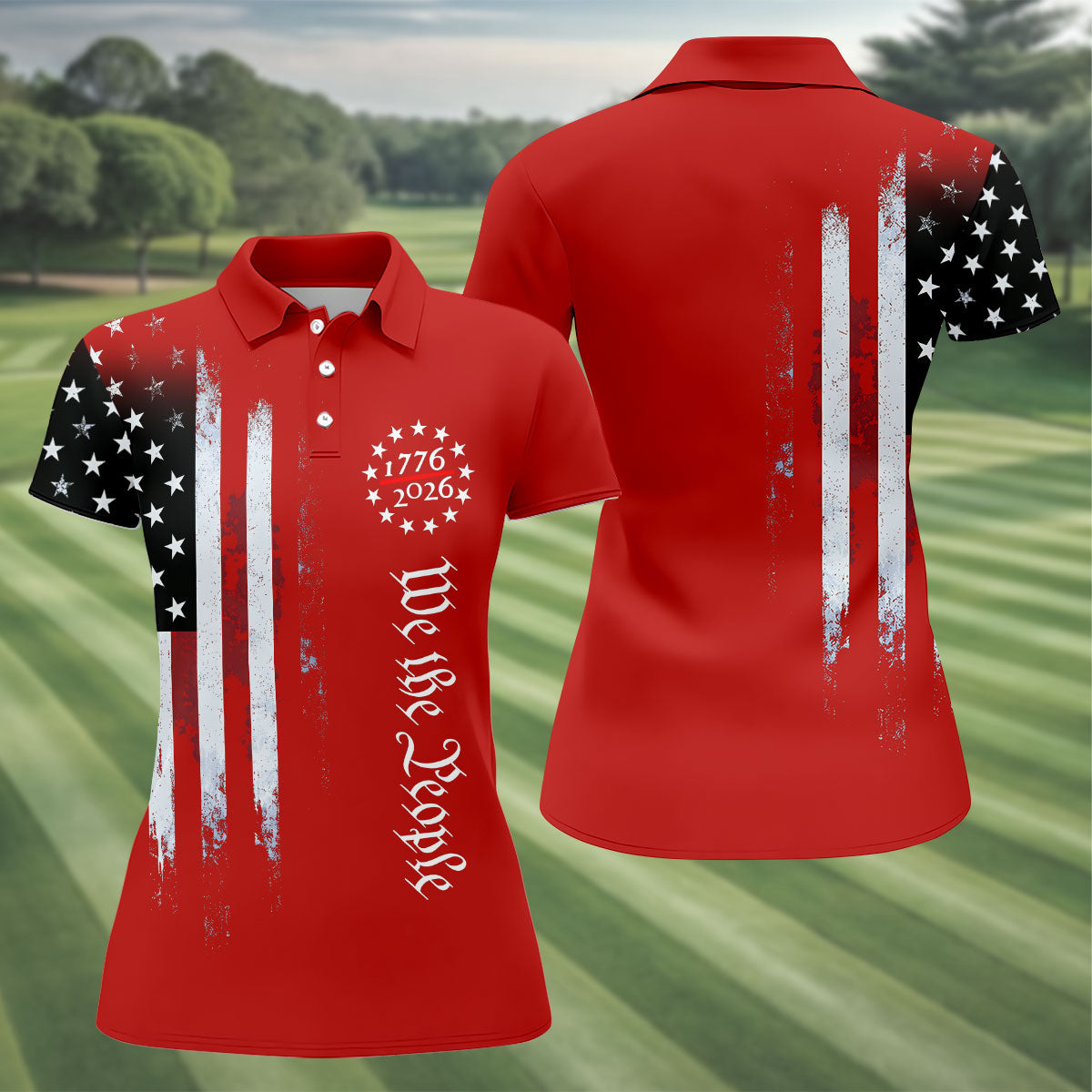 We The People 250 Years Red Vintage Golf Shirt, Patriotic 4th Of July Golf Shirt For Women