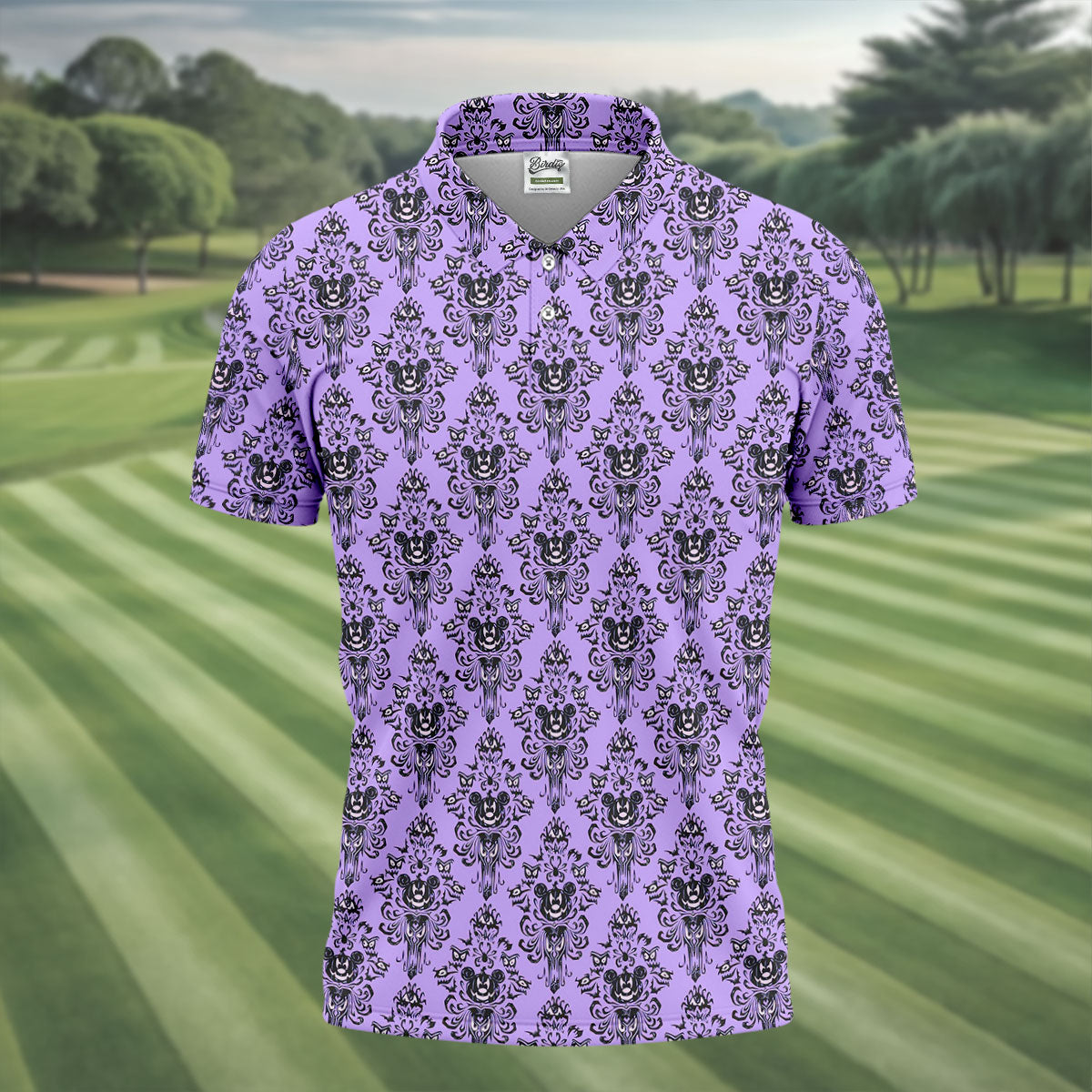 Purple Demon Face And Bat Halloween Polo Shirt, Golf Shirts For Men, Mens Golf Apparel