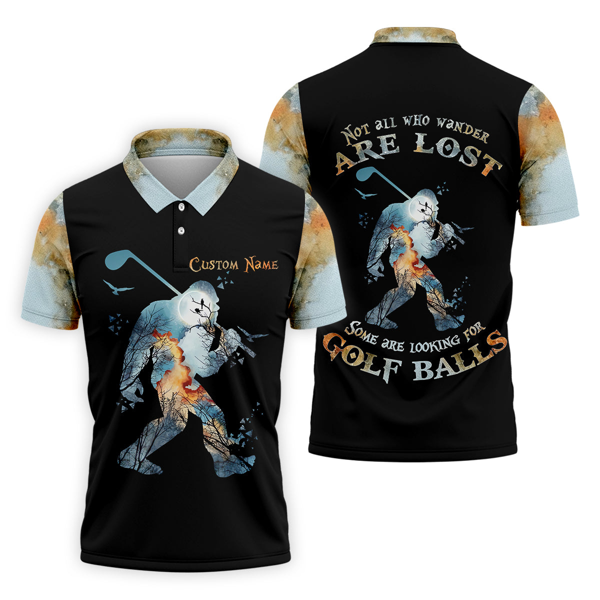Not All Who Wander Are Lost Men's Golf Polo ShirtBigfoot Golf Shirt, Dad Golf Gift
