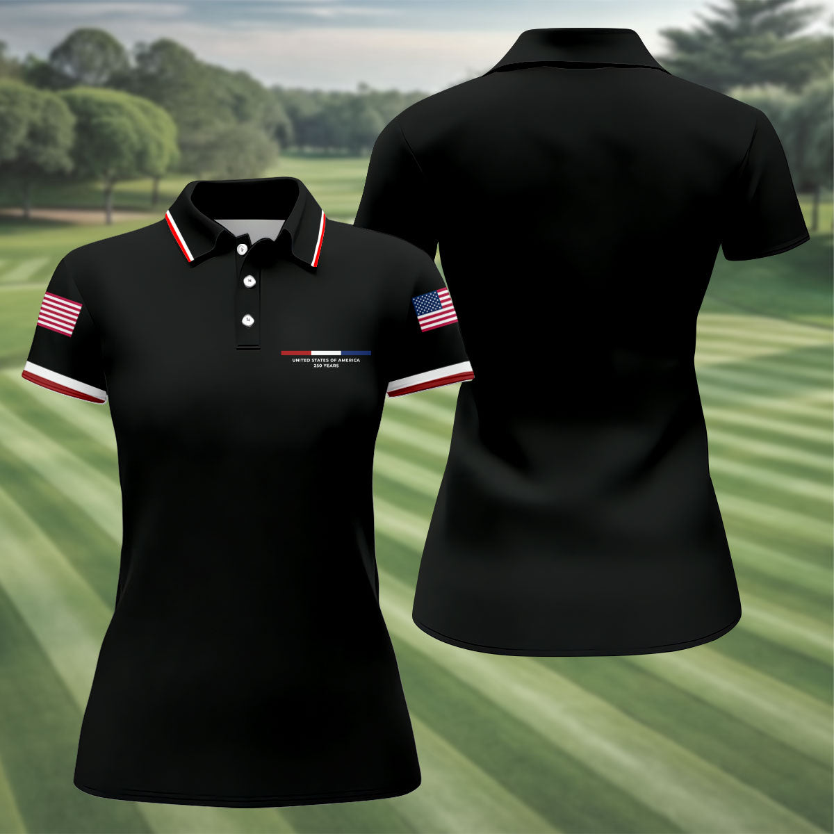 United States Of America 250 Years Black Golf Shirt, Patriotic Golf Shirt, Golf Shirt For Women