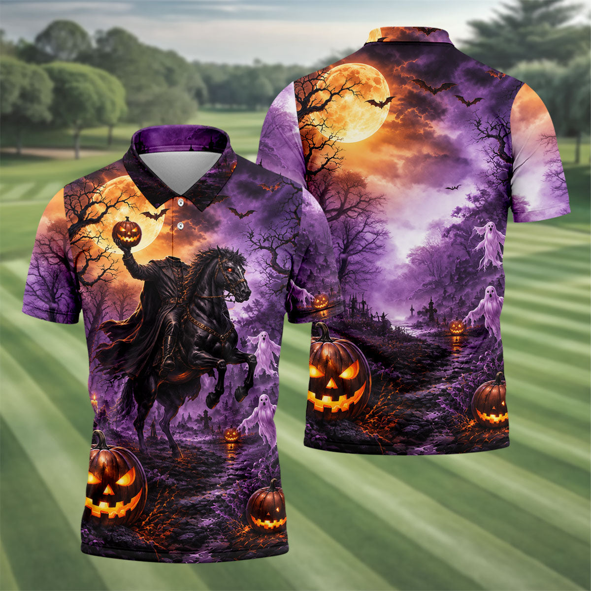 Halloween Headless Rider Horror Character Polo Shirt, Polo Shirts For Men, Mens Golf Polo
