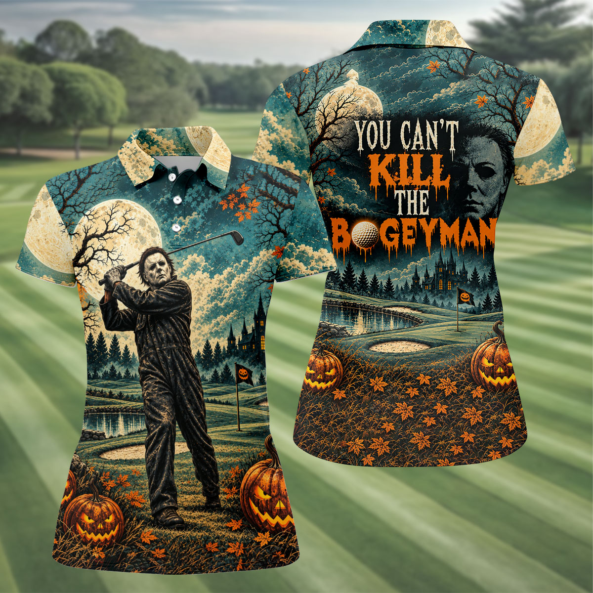 Halloween Can't Kill Bogeyman Horror Character Polo Shirt, Womens Golf Tops, Golf Apparel