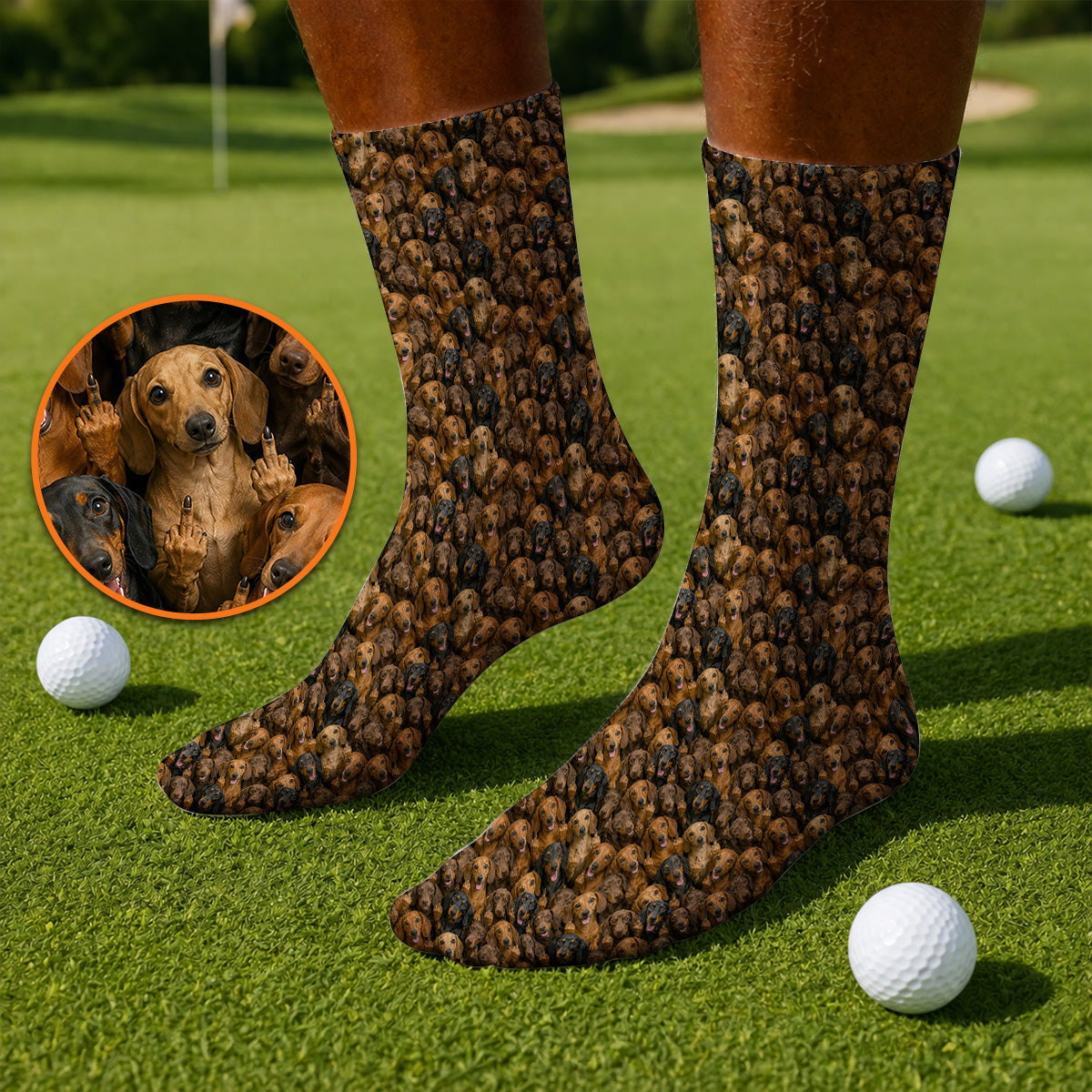 Funny Dachshund Golf Socks, Wiener Dog Pattern Golf Sock, Doxie Lover Gift For Golfer
