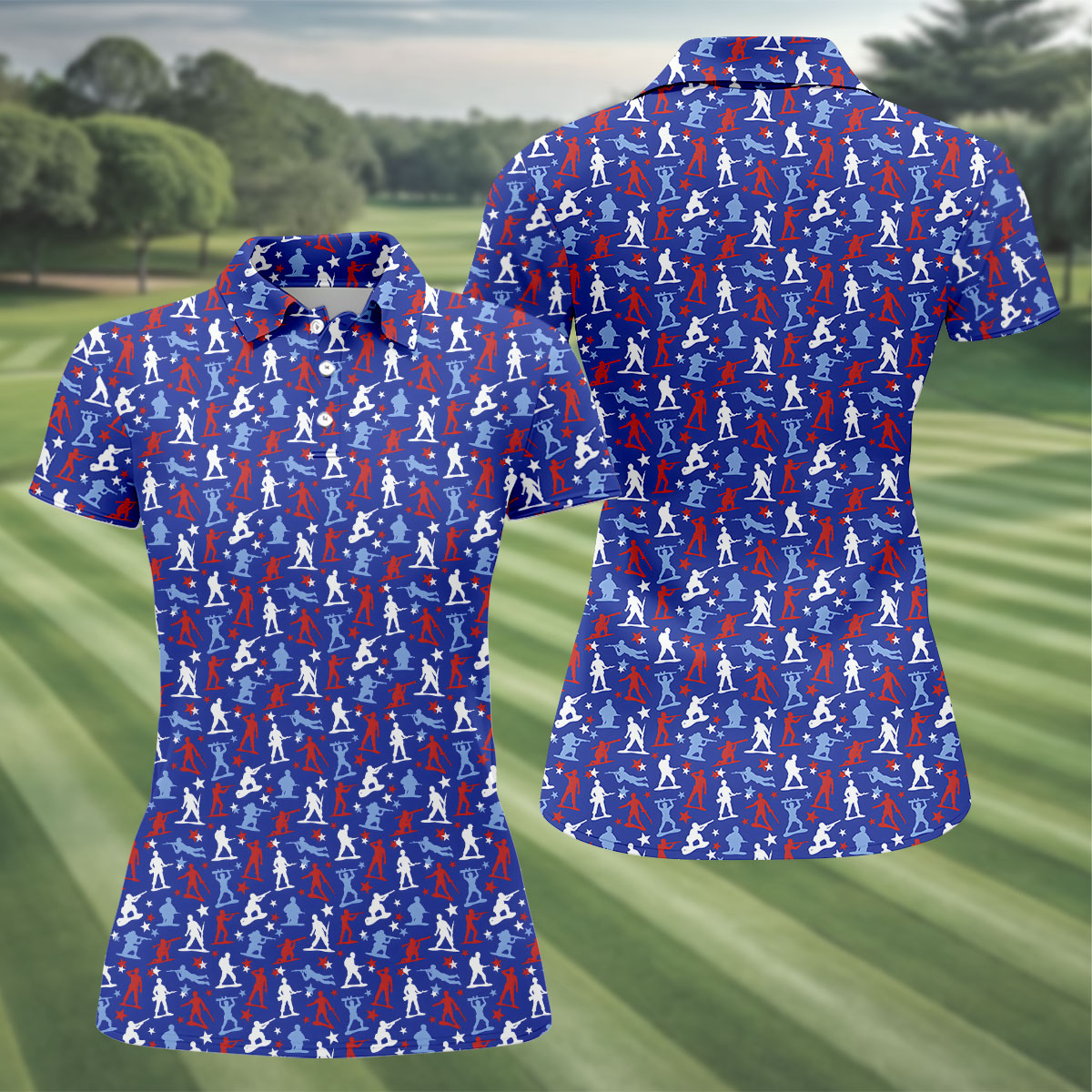 Red White Blue Soldier Pose Patriotic 4th Of July Golf Shirt, 250th Anniversary Golf Shirt For Women