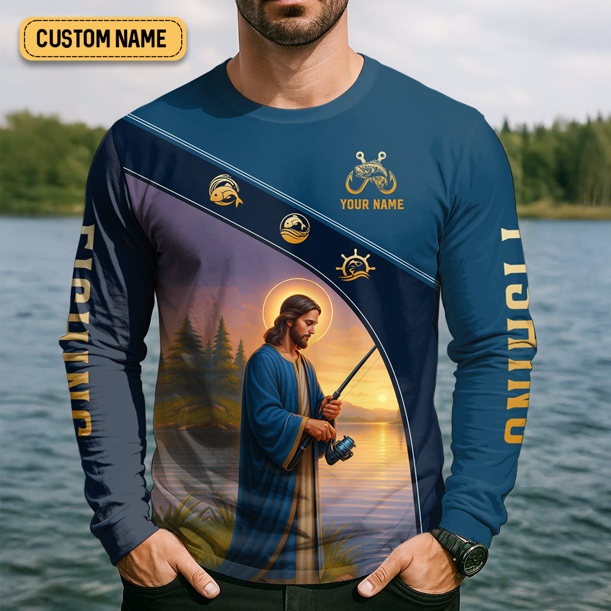 Jesus Said Go Fishing Funny Fishing Shirt, Christian Fishing SPF Shirt For Men, Men's Fishing Shirts Long Sleeve