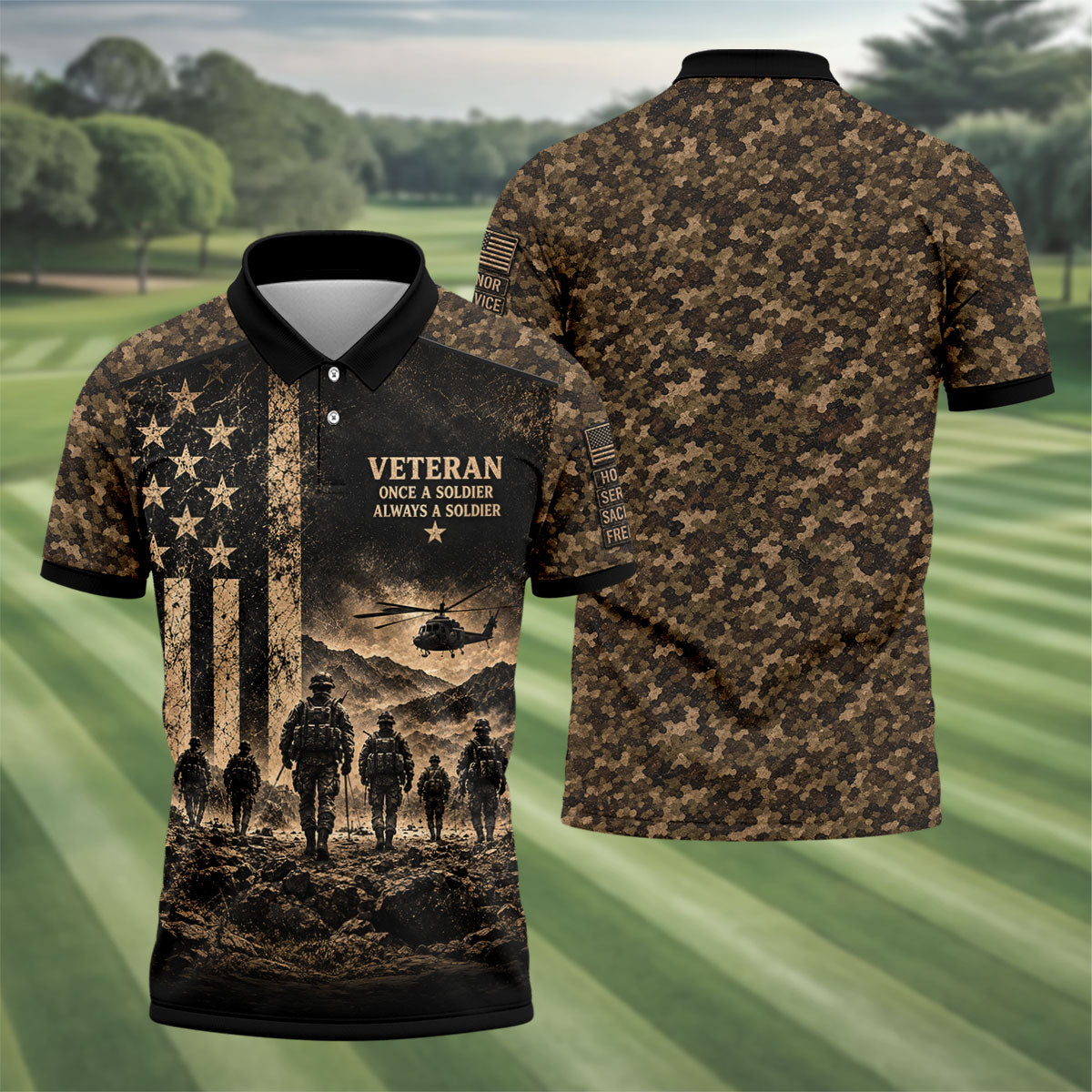 Once A Soldier Helicopter Golf Polo Shirt, Veterans Day Golf Shirt, Mens Golf Apparel