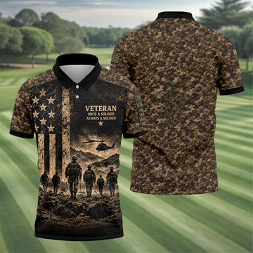 Once A Soldier Helicopter Golf Polo Shirt, Veterans Day Golf Shirt, Mens Golf Apparel