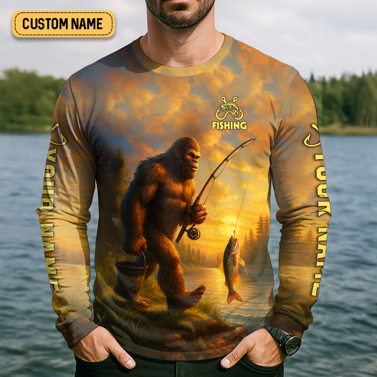 The Best Things In Life Are Wild And Free Bigfoot Sunset Funny Fishing Shirt, SPF Shirt For Men