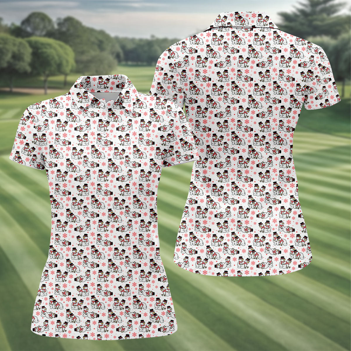 Naughty Snowman White Golf Shirt, Christmas Golf Shirt, Fun Women's Golf Shirts, Ladies Golf Polos