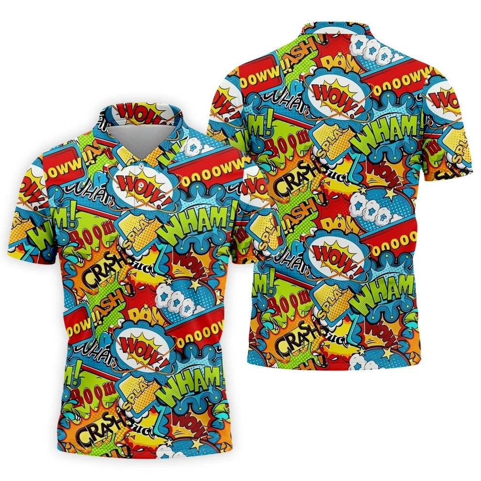 Funny Comic Pop Art Hawaiian Golf Shirt, Mens Golf Shirts, Golf Apparel For Men