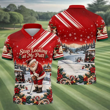 Red Stripe Santa Putt Christmas Golf Polo, Mens Golf Shirts, Hawaiian Golf Shirt