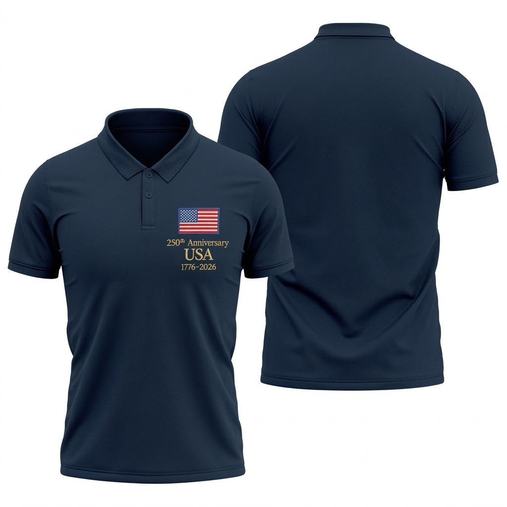 250th Anniversary USA Flag Logo 4th Of July Golf Shirt, Vintage Patriot Golf Shirts For Men