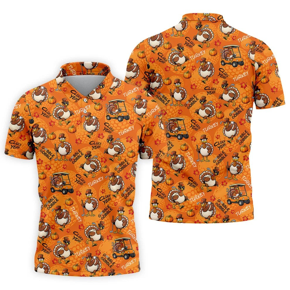 Turkey Golf Cart Thanksgiving Golf Shirt, Mens Golf Clothing, Funny Mens Golf Shirts