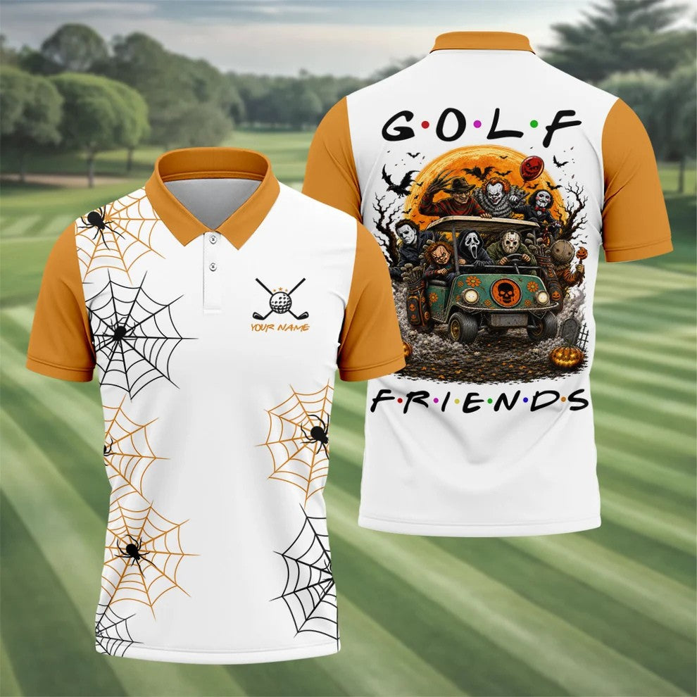 Custom Name Halloween Horror Character Golf Shirt, Golf Shirts For Men, Hawaiian Golf Shirt