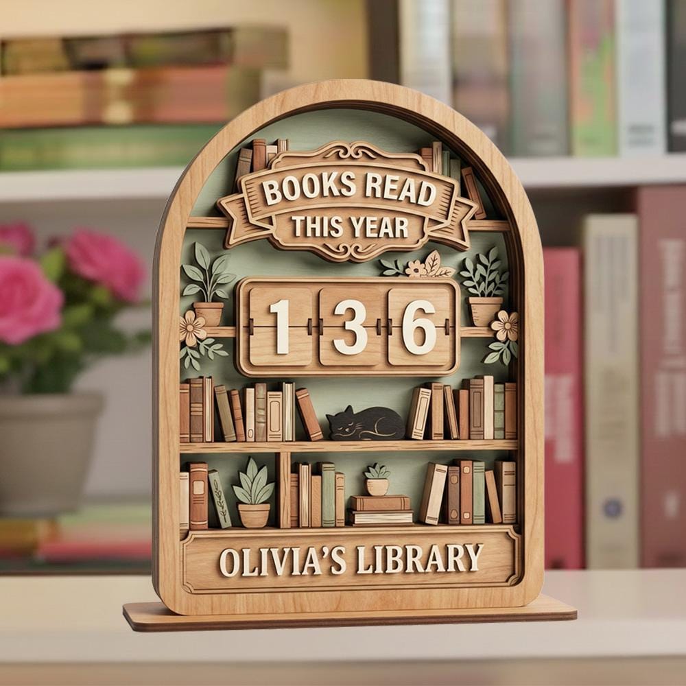 Personalized Wooden Book Tracker Sign, Books Read This Year Reading Counter, Custom Library Decor Gift for Book Lovers