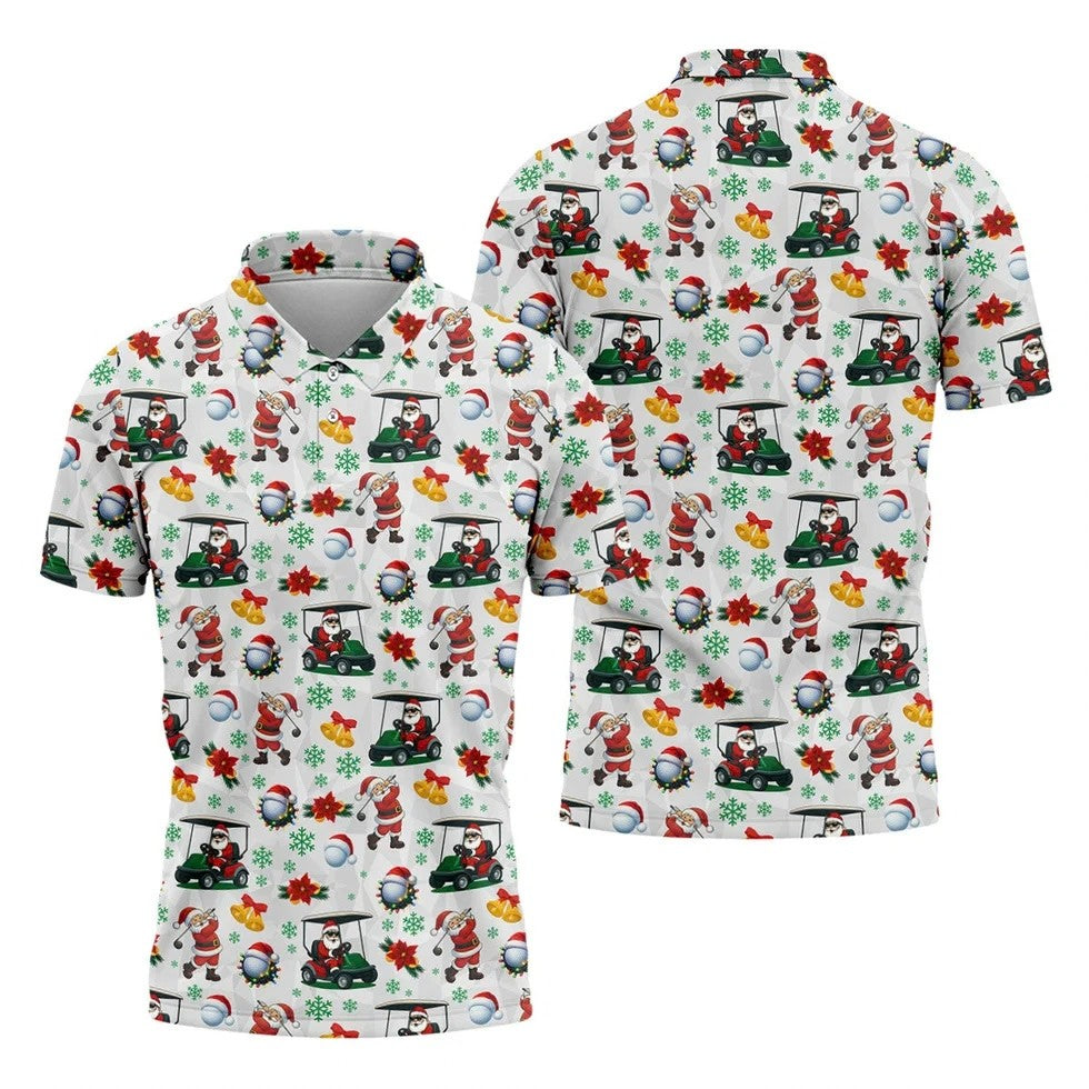 Santa Christmas White Polo Shirt ??ns, Fun Golf Shirts For Men, Christmas Golf Shirt, Golf Shirts For Men