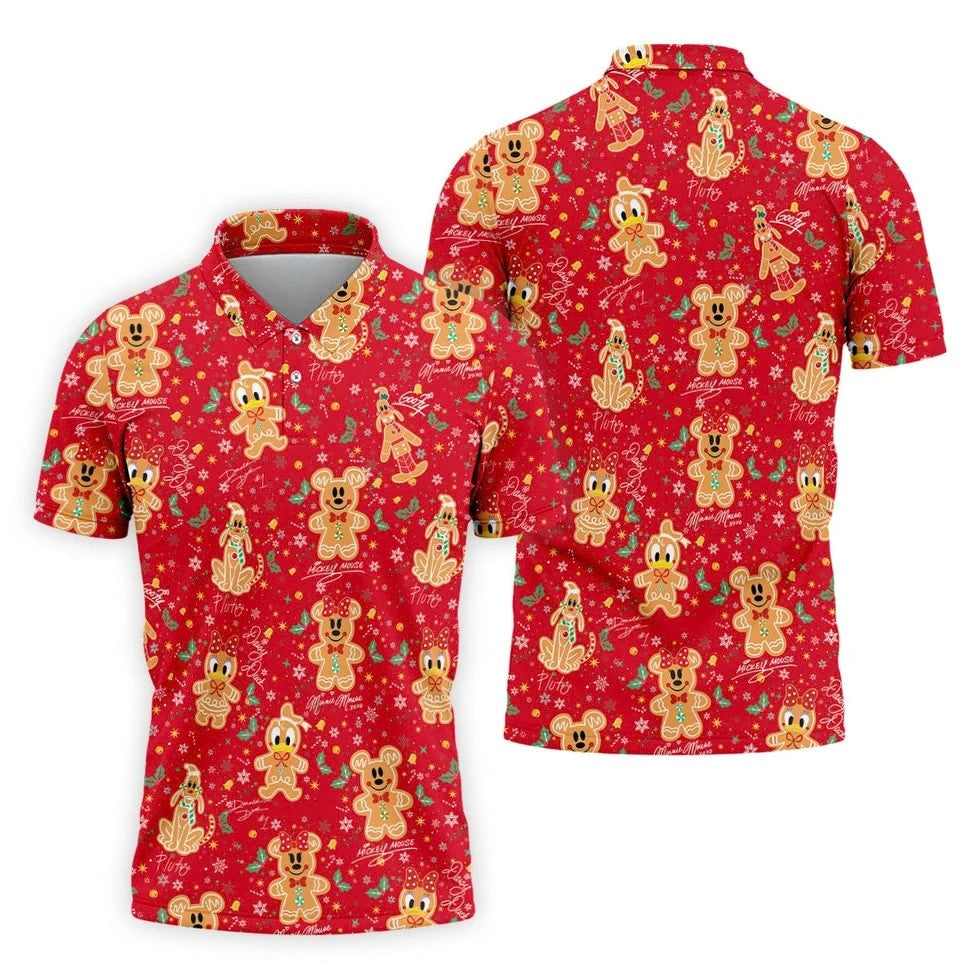 Cute Gingerbread Classic Cartoon Characters Christmas Golf Shirt, Fun Golf Shirts For Men, Golf Gift For Men