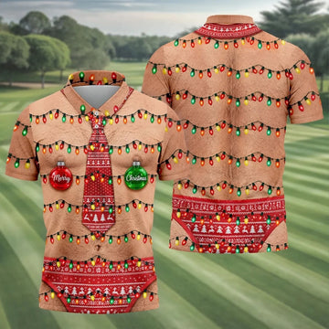 Merry Christmas Quote Tie Christmas Golf Shirt, Mens Golf Shirts, Polo Shirts For Men