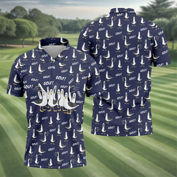 Funny Seagull Halloween Golf Shirt, Cartoon Bird Pattern, Mens Golf Apparel, Hawaiian Golf Shirt