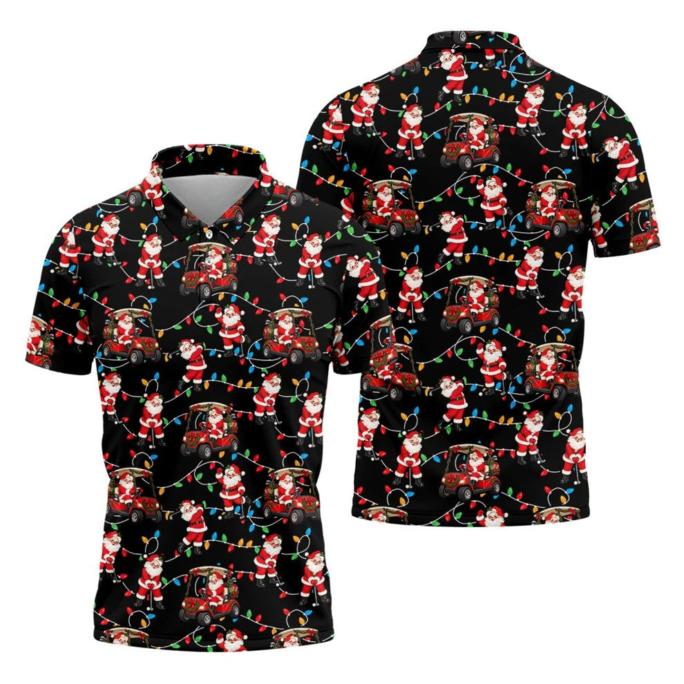 Santa Golf Cart Lights Christmas Golf Shirt, Golf Gifts For Men, Mens Golf Clothing