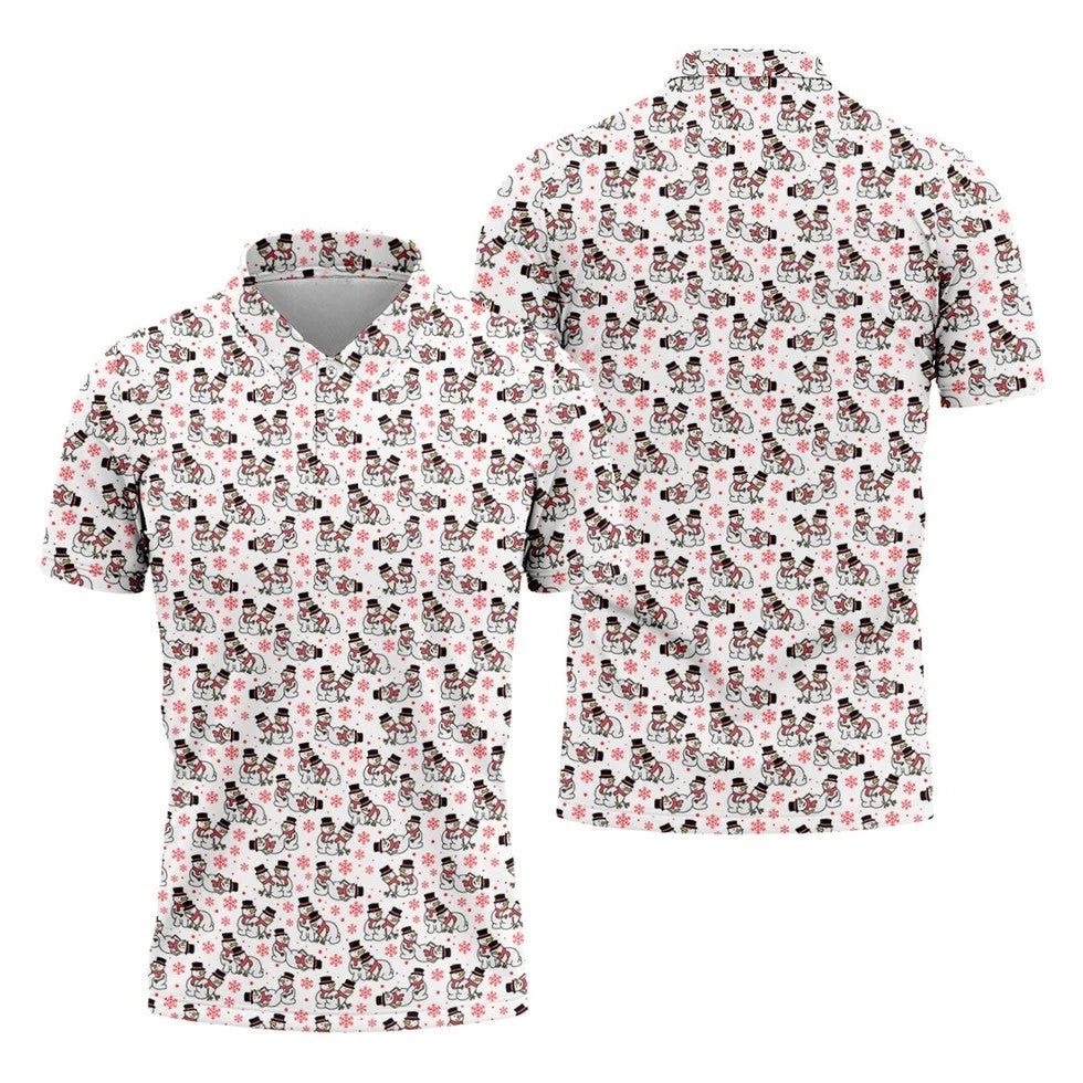 Naughty Snowman White Men's Golf Shirt, Christmas Golf Shirt, Fun Golf Shirts For Men, Xmas Golf Shirt
