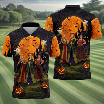 Three Witches Horror Character Golf Polo Shirt, Halloween Shirt, Golf Shirts For Men