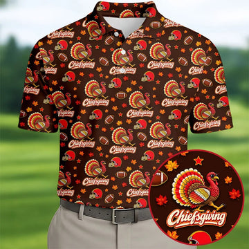 Chiefsgiving Thanksgiving Golf Shirt, Golf Shirts For Men, Funny Mens Golf Shirts