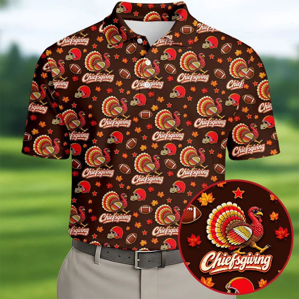 Chiefsgiving Thanksgiving Golf Shirt, Golf Shirts For Men, Funny Mens Golf Shirts