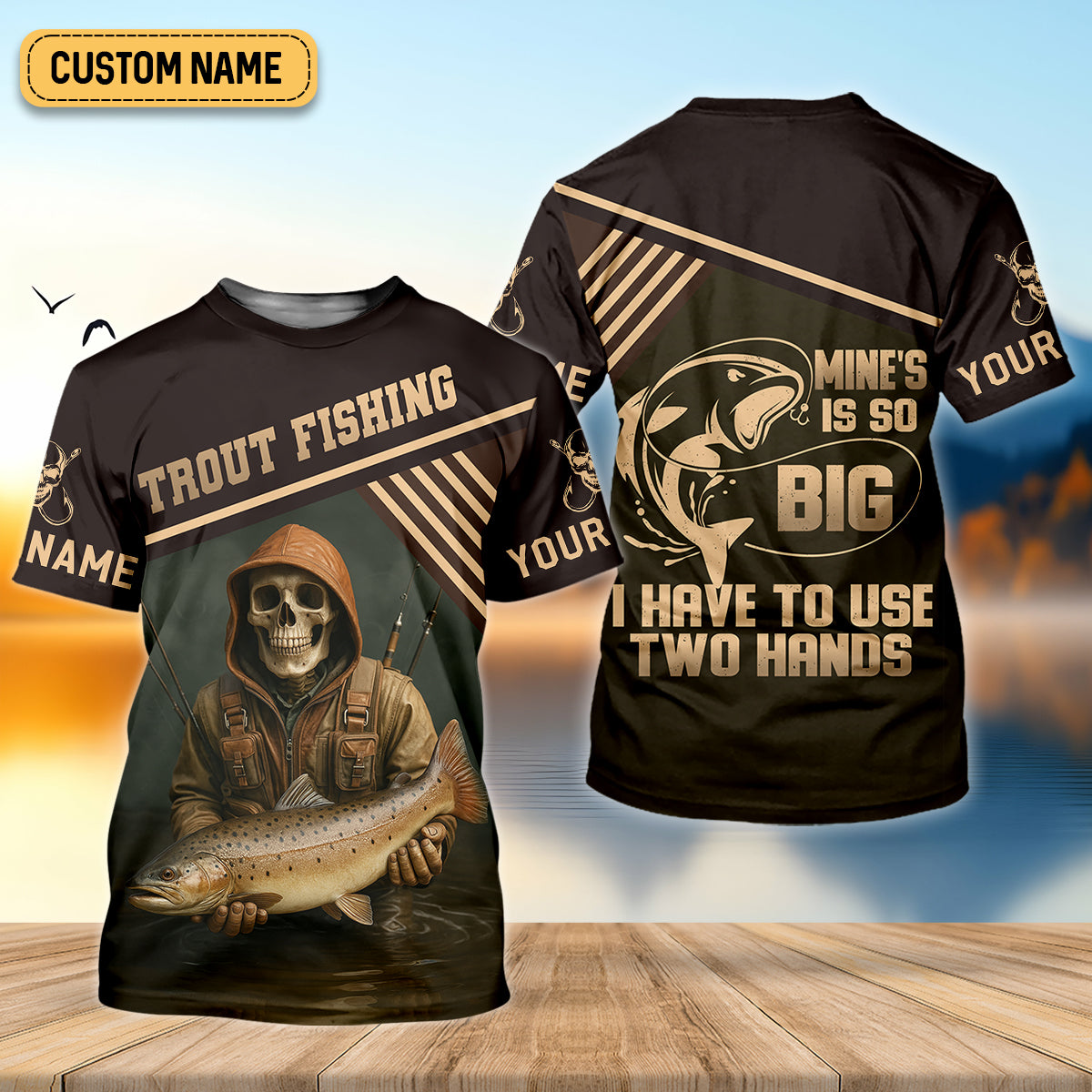 Mine's So Big I Have To Use Two Hands SPF Shirts, Trout Fishing Shirts, Fishing Shirts For Men, Funny Fisherman Gift