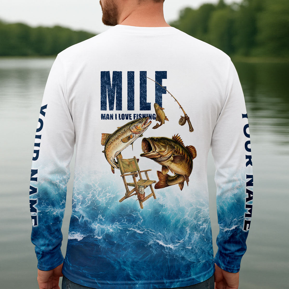 Funny MILF Man I Love Fishing Shirt, Custom Name Fisherman Gift for Men, Fishing UPF Shirts