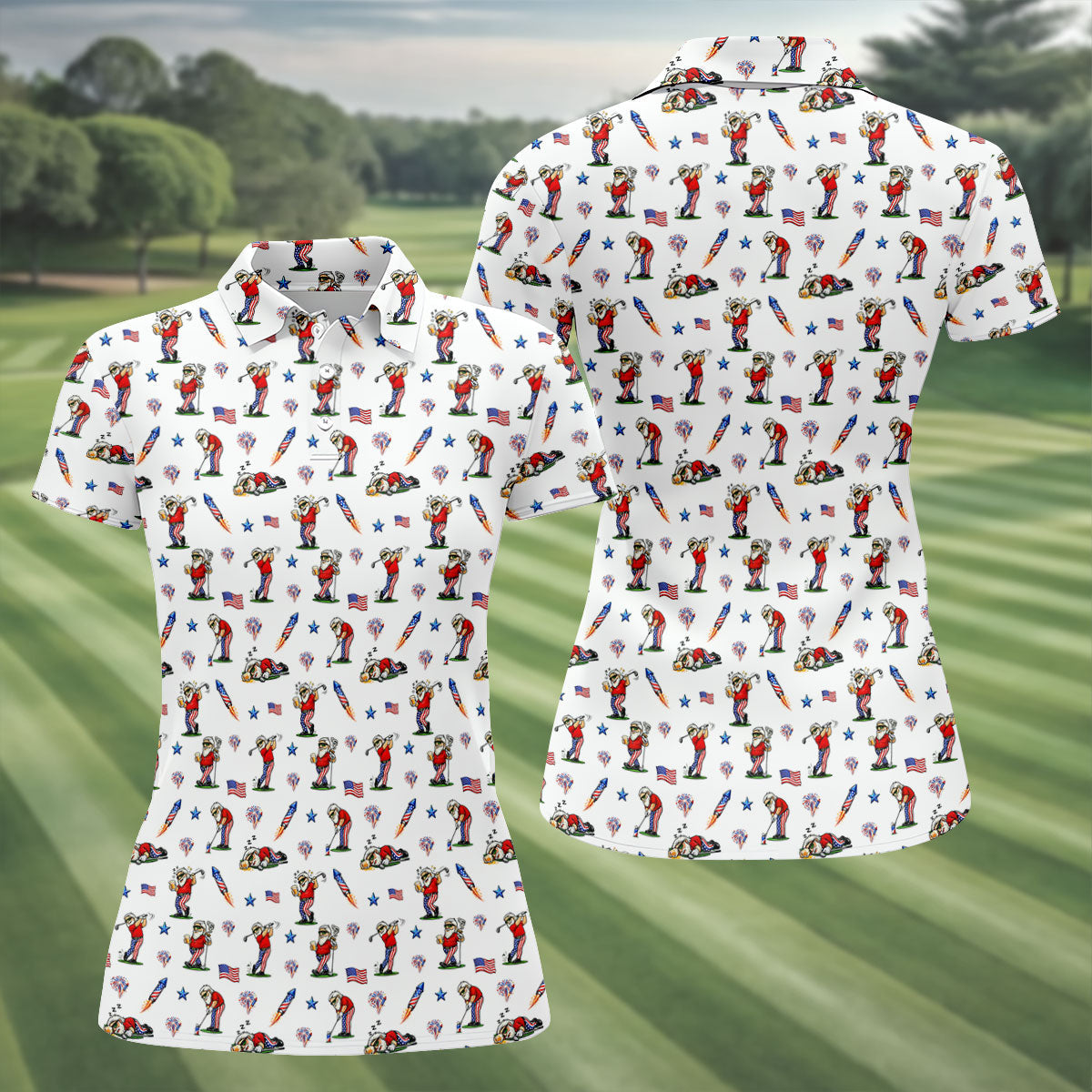 4th Of July Funny Man Golf And Beer White Golf Shirt, Patriotic Golf Shirt, 250th Anniversary Women's Golf Tops