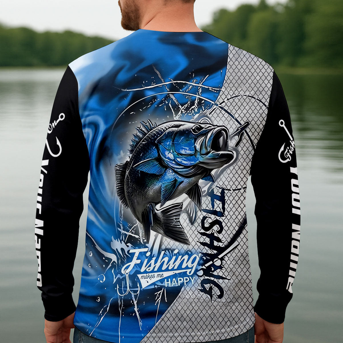 Fishing Makes Me Happy Largemouth Bass Fishing UPF Shirts, Funny Fishing Shirt, Fishing Shirts For Men