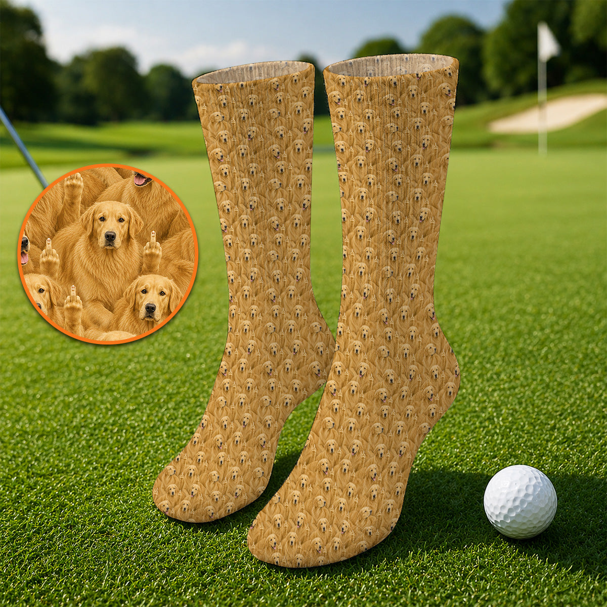 Golden Retriever Middle Finger Golf Socks, Funny Dog Lover Pattern Golf Sock, Golden Retriever Gift For Golfer Dad