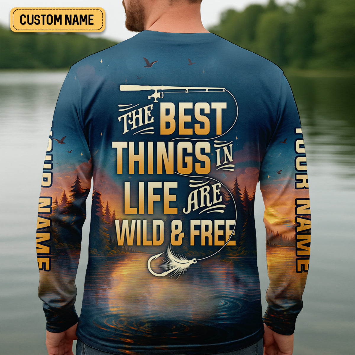 The Best Things In Life Are Wild And Free Funny Bigfoot Fishing SPF Shirt For Men, Gift For Fisherman