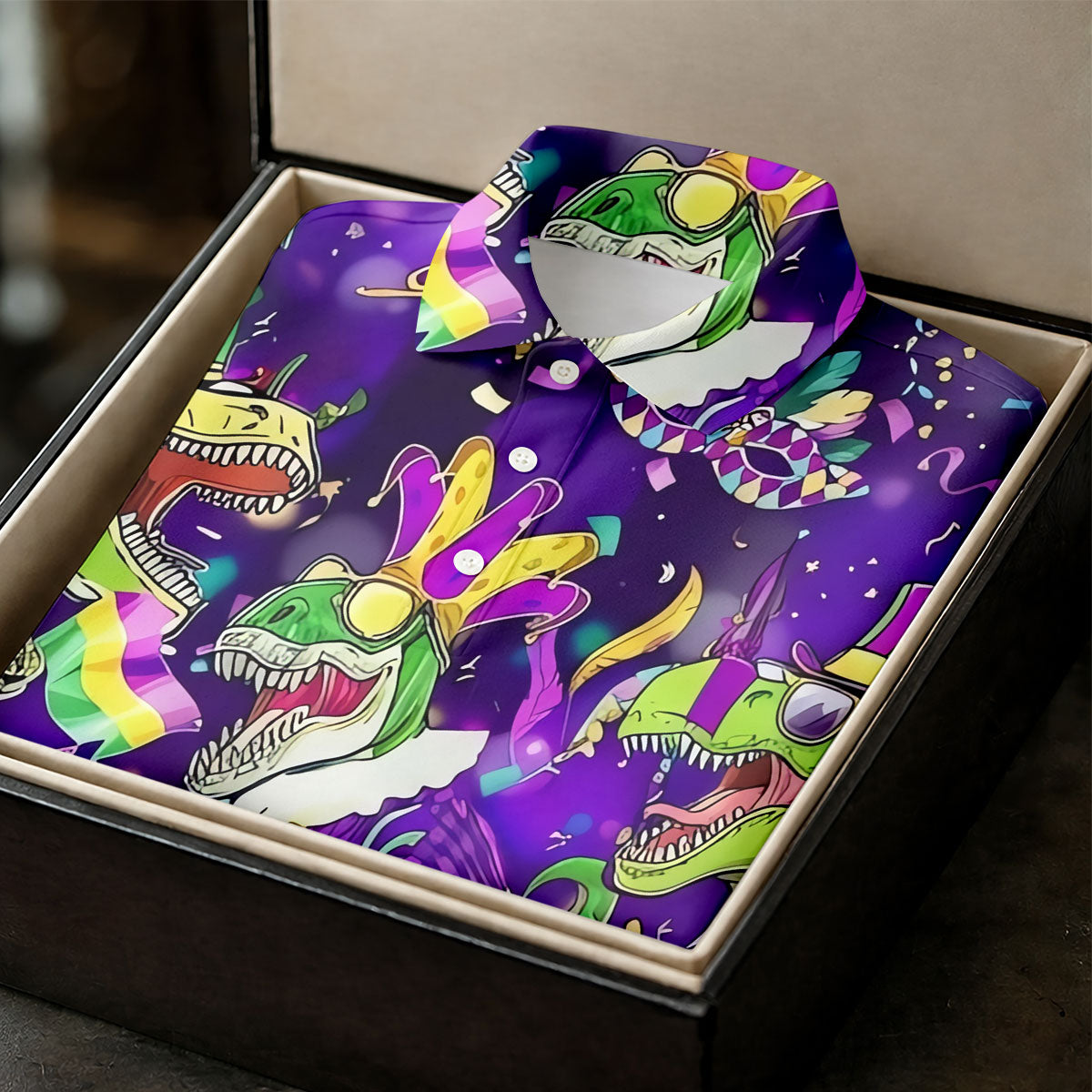 Mardi Grawr Purple Green Gold Funny Dinosaur Mardi Gras Golf Shirt, Women's Golf Tops, Ladies Golf Shirt
