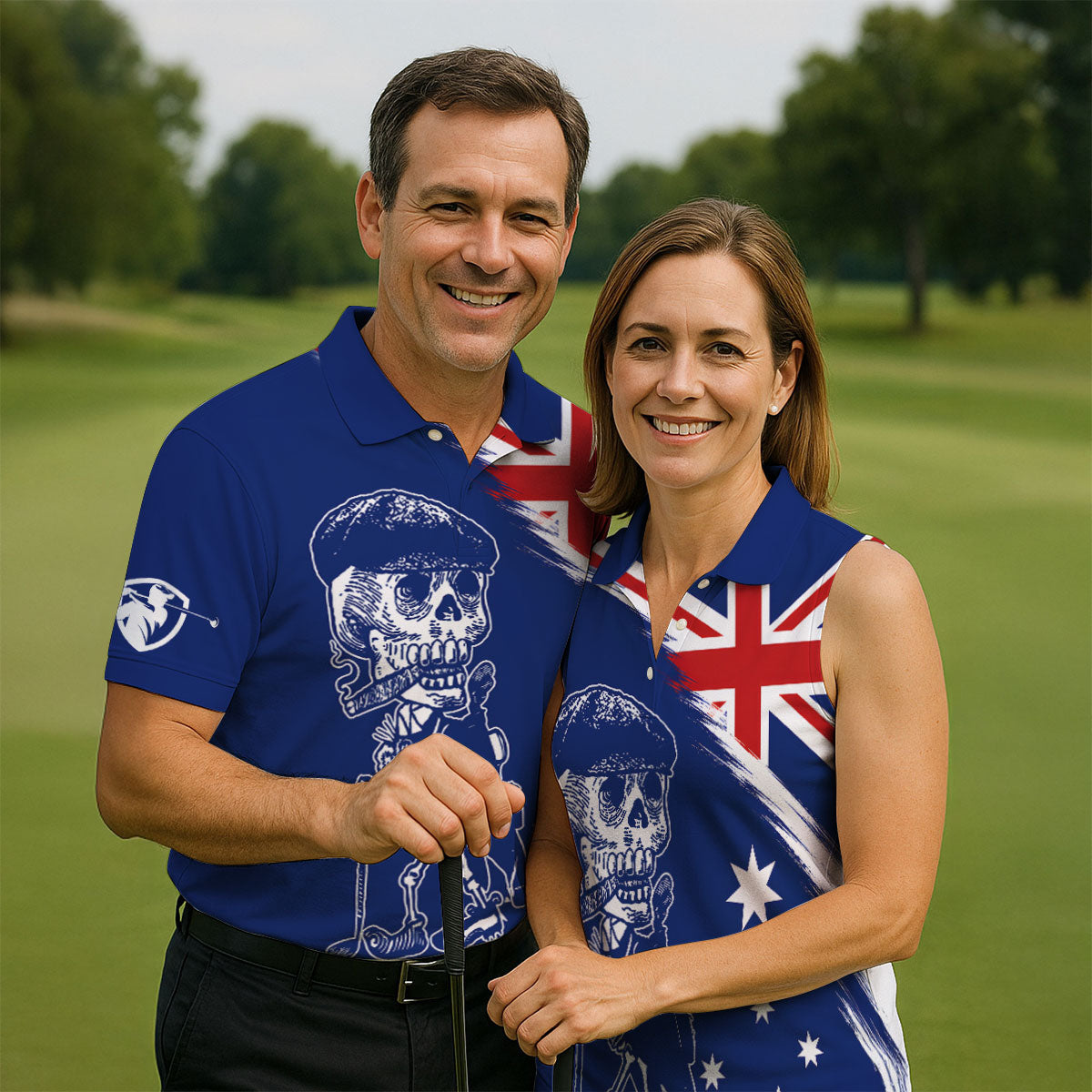 I Was One Under Today Skeleton Golfer Australia Flag Print Golf Tops For Men, Polo Shirts For Men