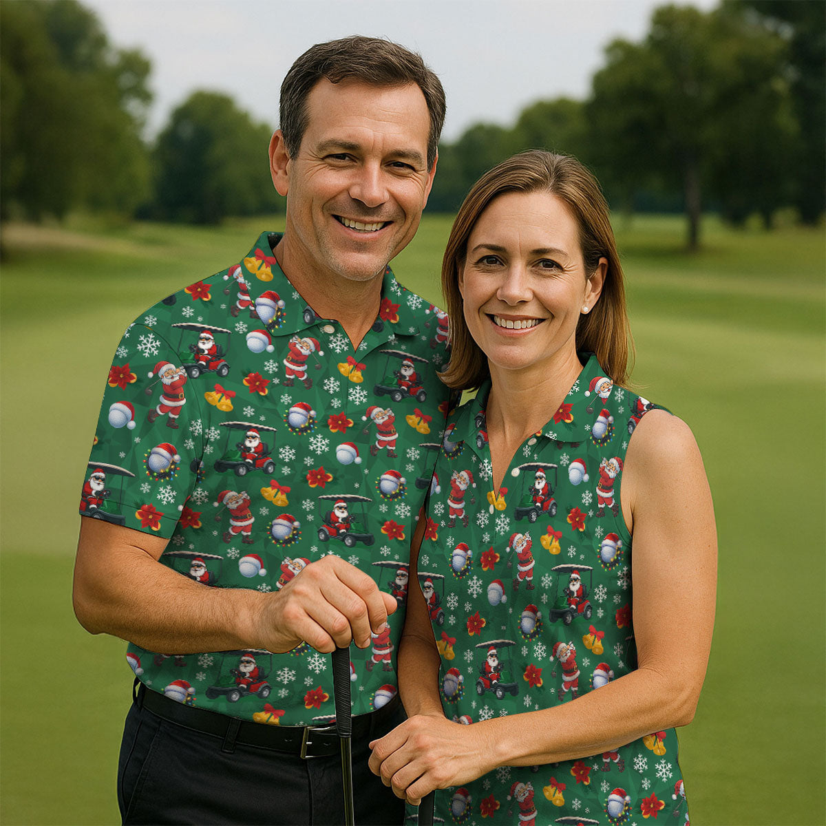 Santa Christmas Green Golf Polo, Women Golf Top, Golf Christmas Gifts, Ladies Golf Shirts