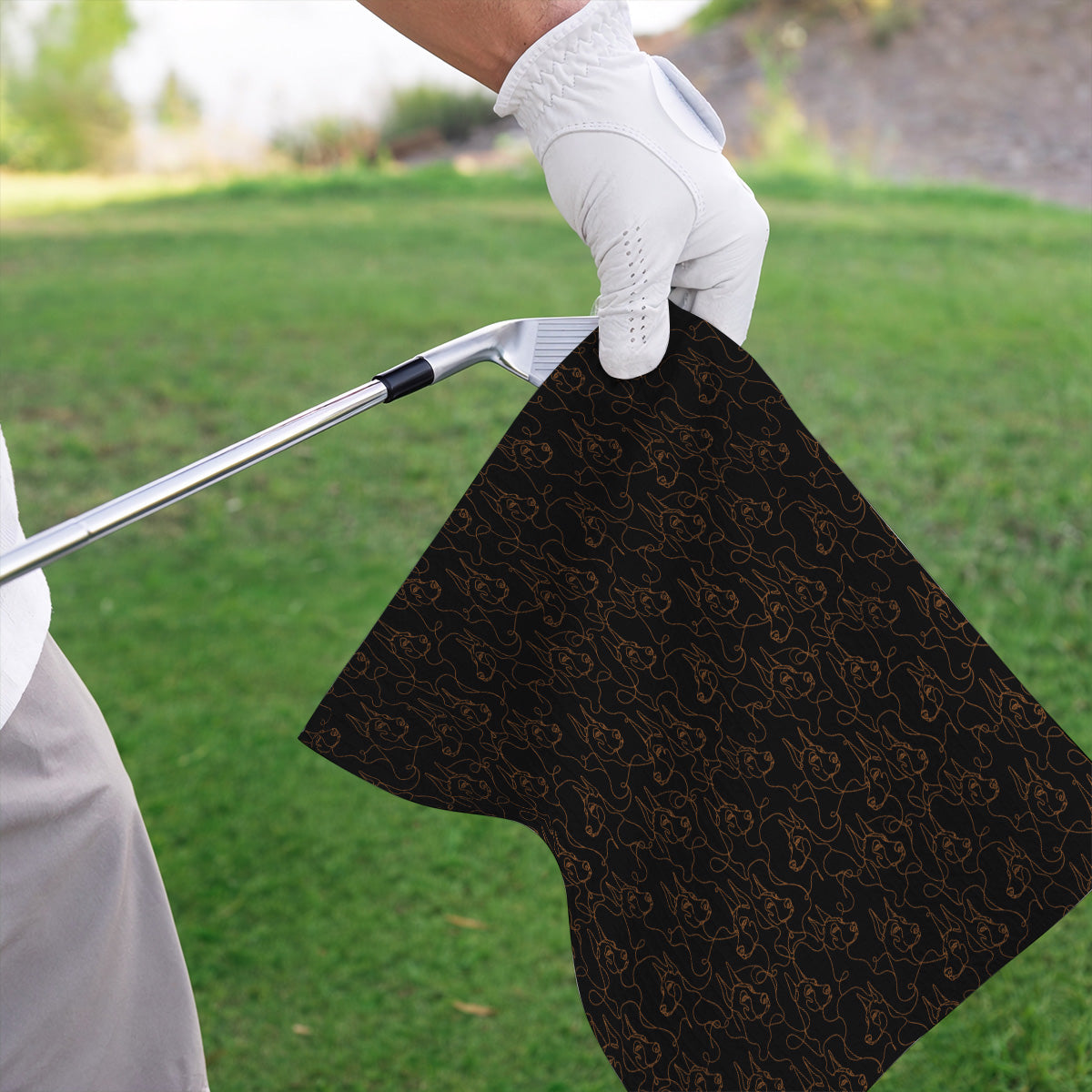 Doberman Line Art Golf Towel, Minimalist Doberman Pattern Golf Towles, Dog Lover Golf Gift