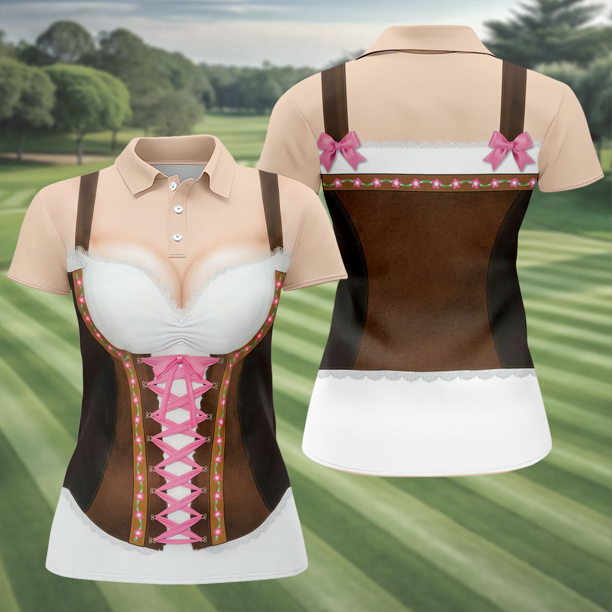 Funny Oktoberfest Dirndl Costume Polo Shirt, Womens Golf Apparel, Womens Golf Polo