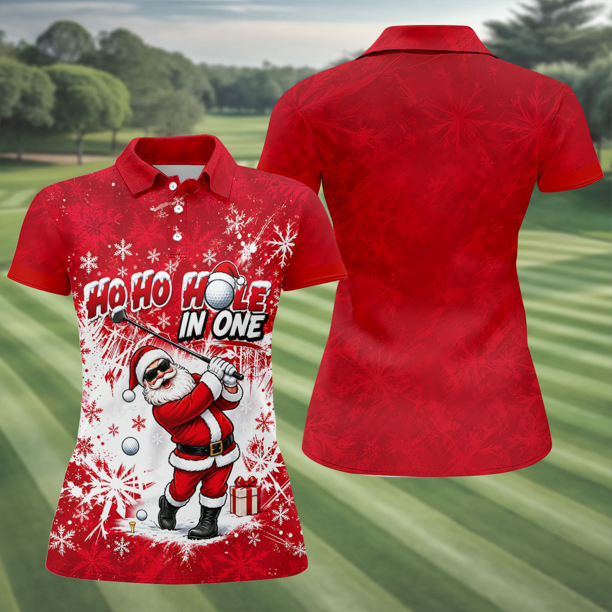 Ho Ho Hole In One Santa Christmas Golf Shirt, Womens Golf Tops, Ladies Golf Shirts