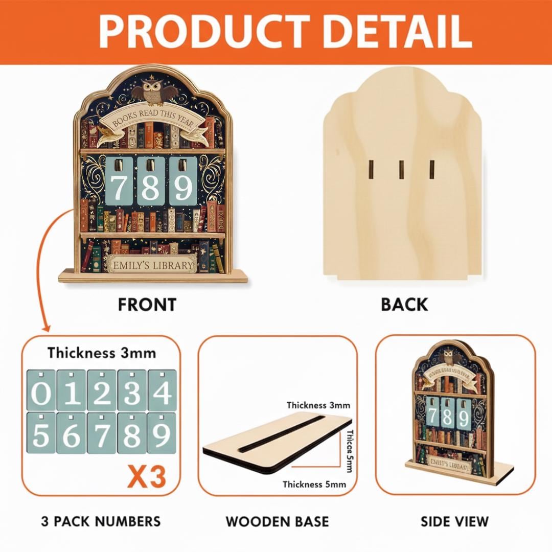 Personalized Wooden Reading Tracker Sign, Flip Book Counter, Custom Books Read 2026 Library Desk Decor Gift