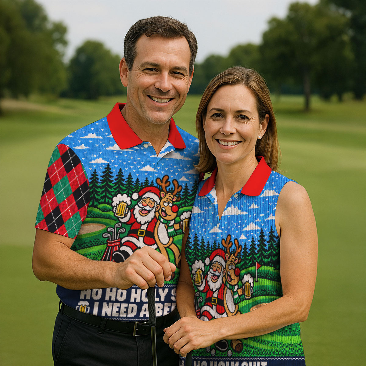 Santa Reindeer Beer Christmas Golf Shirt, Golf Shirts For Men, Mens Golf Apparel