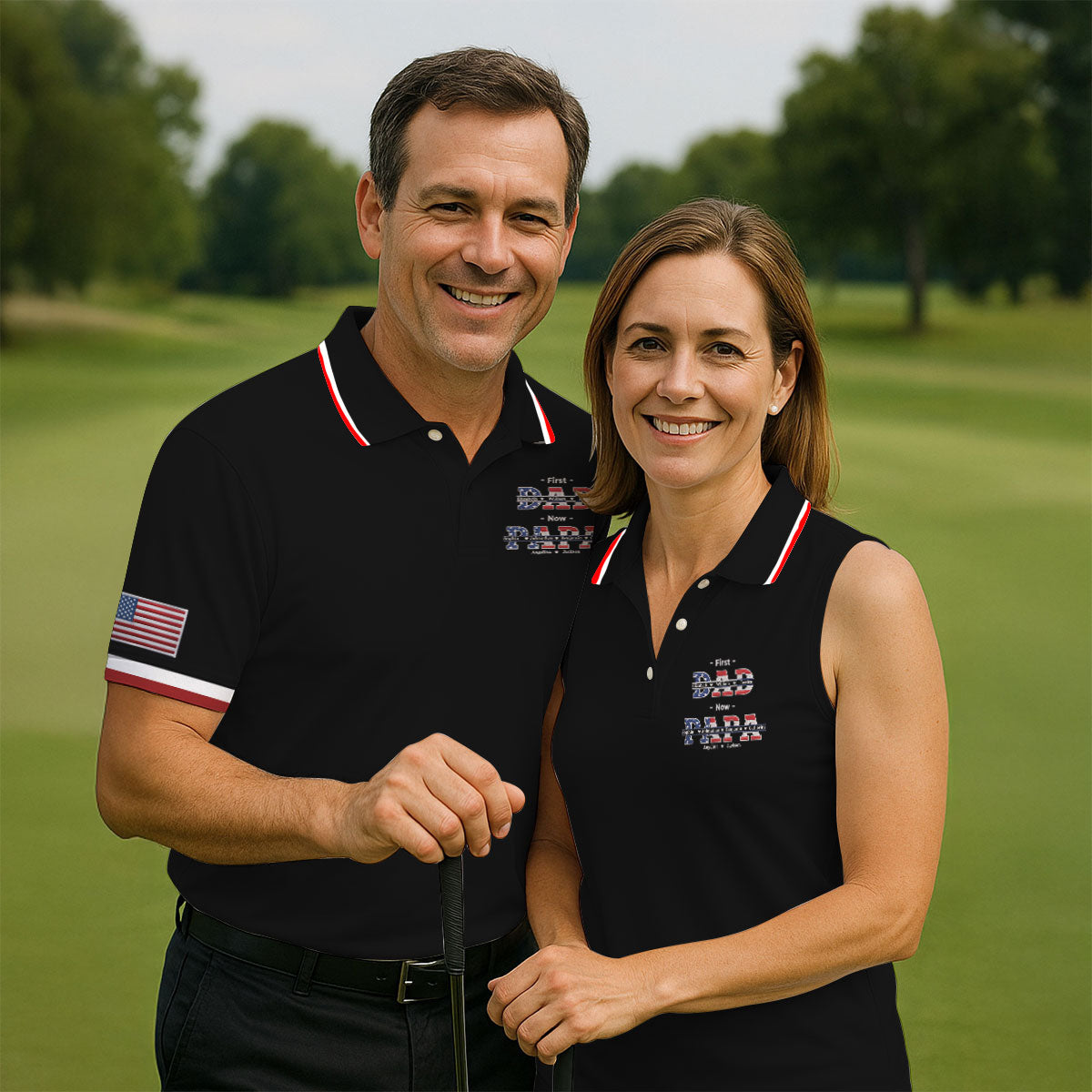 Black First Dad Now Grandpa Golf Polo Shirt, Mens Golf Shirts, Golf Apparel For Men