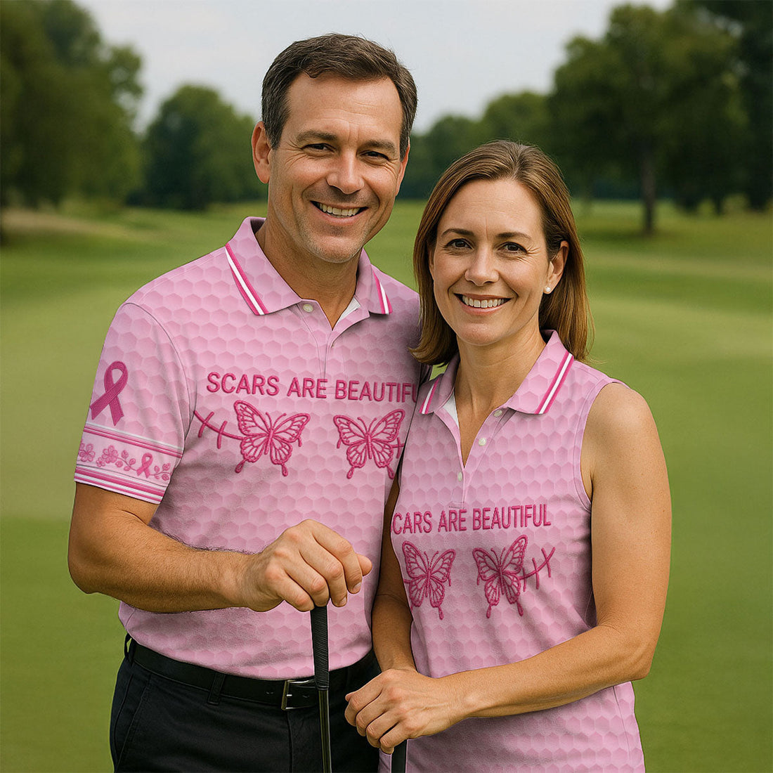 Scars Are Beautiful Butterfly Breast Cancer Golf Polo Shirt, Men's Golf Shirt, Polo Shirts For Men