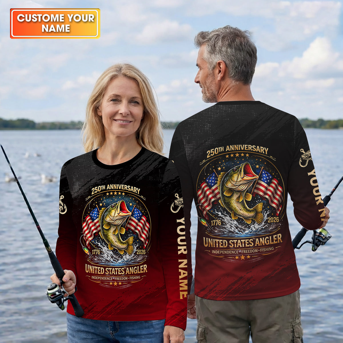 250th Anniversary Independence Freedom Fishing Patriotic Fishing Shirt, Fishing UPF Shirts, Women Fishing Shirt