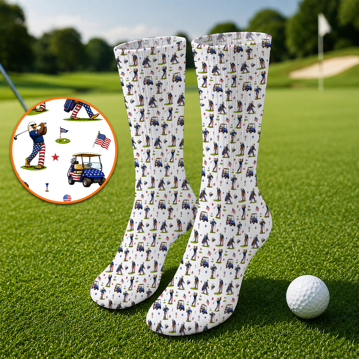 Patriotic Eagle Golf Socks, USA Flag Pattern Golf Sock, Funny Golf Gift For Golfer