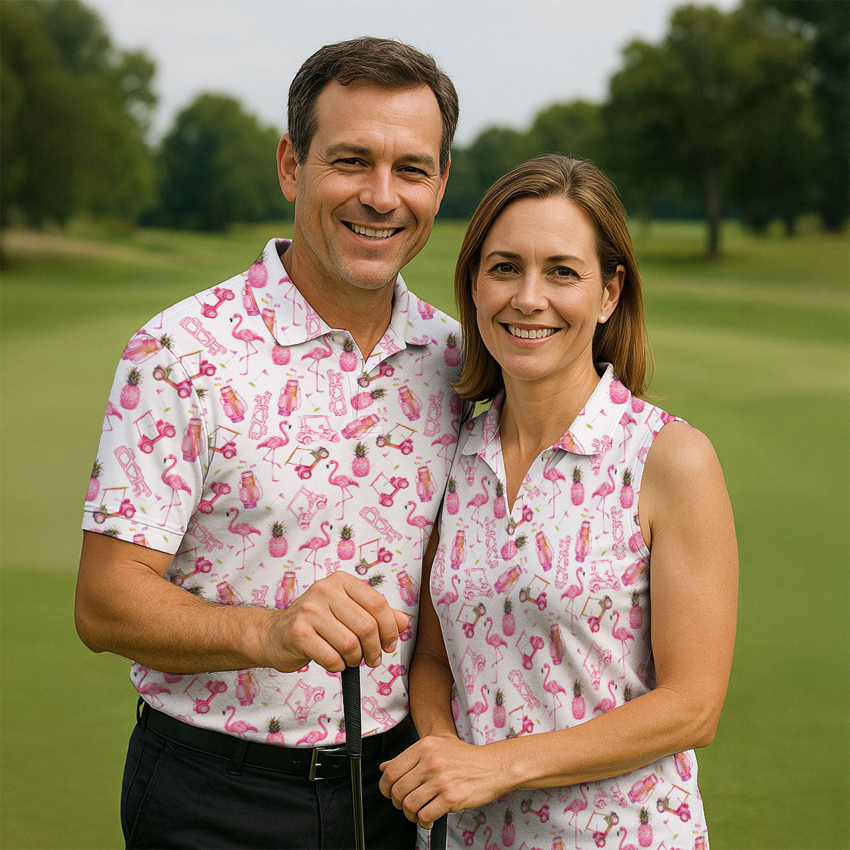 Funny Flamingo Pink Pineapple Tropical Vibe Ladies Golf Shirts, Golf Shirt For Women, Golfing Apparel