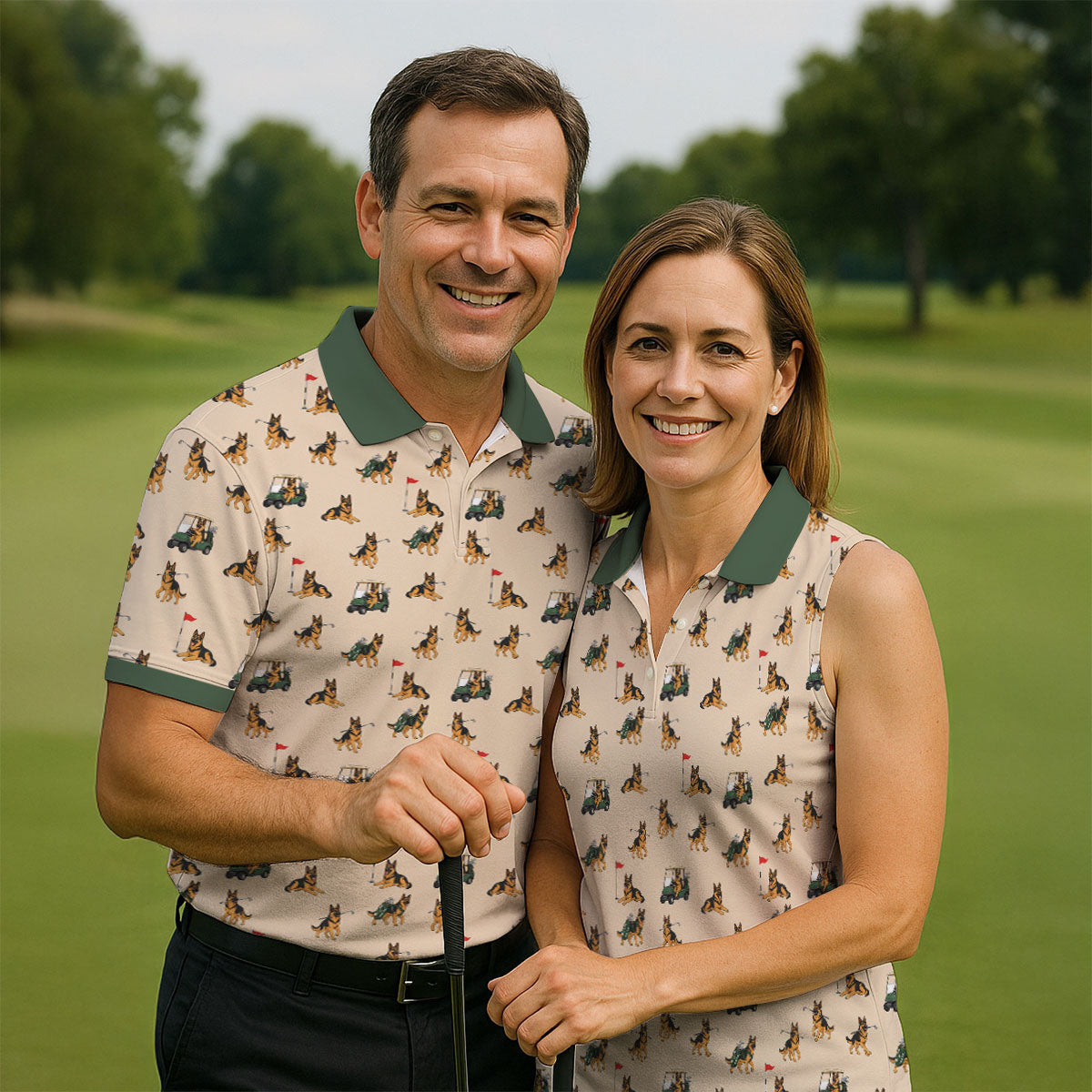 German Shepherd Golf Pattern Polo Shirt, Golf Shirts For Women, Women's Golf Apparel