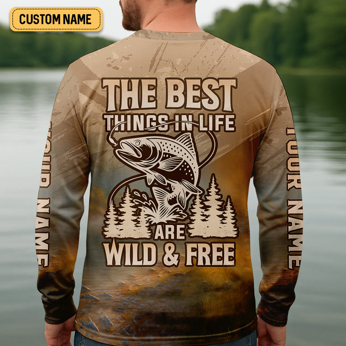 The Best Things In Life Are Wild And Free Custom Name Bigfoot Fishing SPF Shirt For Men, Gift For Fisherman
