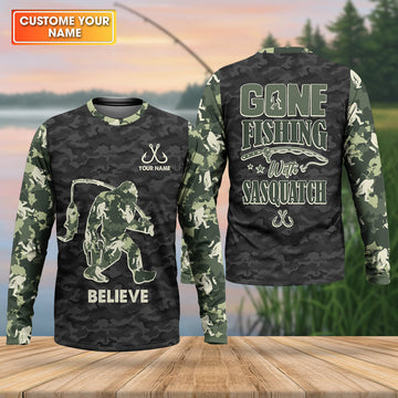 Gone Fishing With Sasquatch Camo Fishing Shirt, Fishing UPF Shirts, Fishing Shirts For Men
